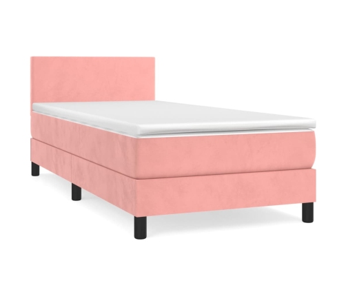 Cama box spring con colchón terciopelo rosa 80x200 cm