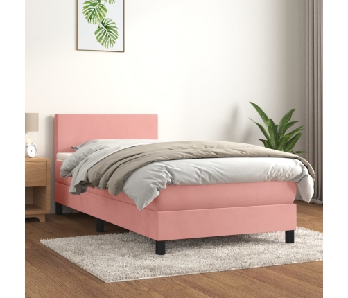 Cama box spring con colchón terciopelo rosa 80x200 cm