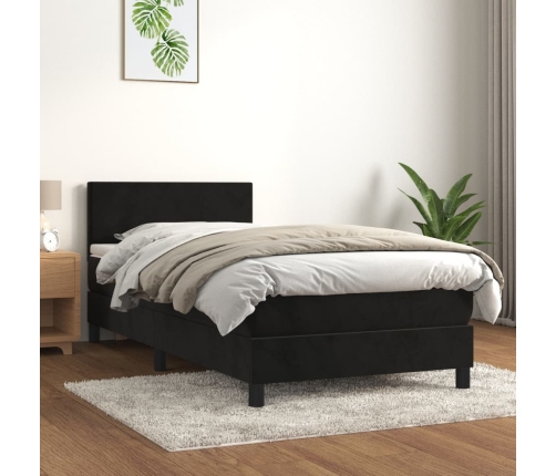 Cama box spring con colchón cuero sintético negro 90x190 cm