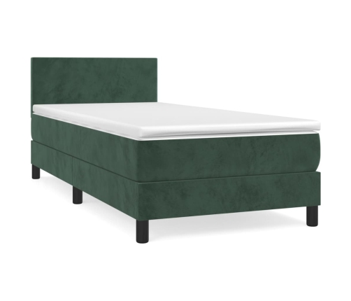 Cama box spring con colchón terciopelo verde oscuro 90x200 cm