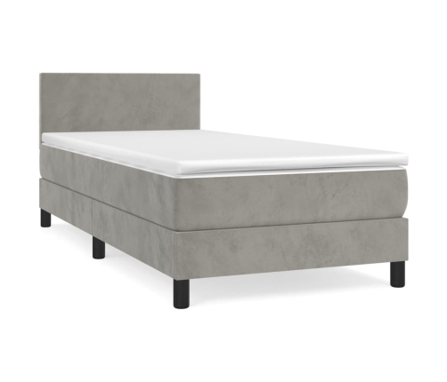 Cama box spring con colchón terciopelo gris claro 100x200 cm