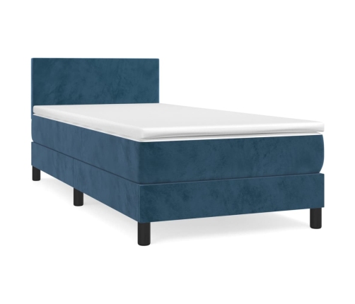 Cama box spring con colchón terciopelo azul oscuro 100x200 cm