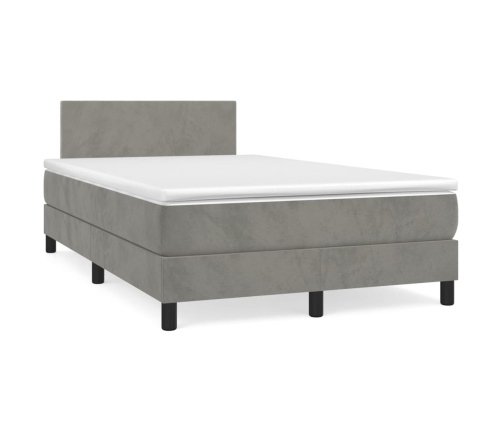 Cama box spring con colchón terciopelo gris claro 120x200 cm