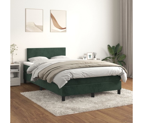 Cama box spring con colchón terciopelo verde oscuro 120x200 cm