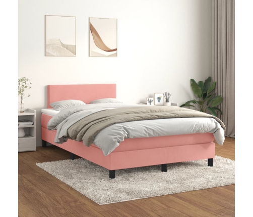 Cama box spring con colchón terciopelo rosa 120x200 cm