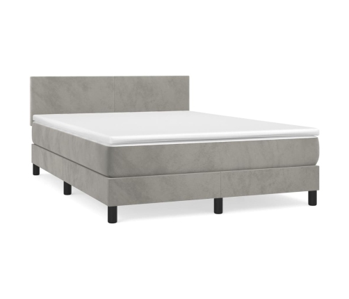 Cama box spring con colchón terciopelo gris claro 140x190 cm