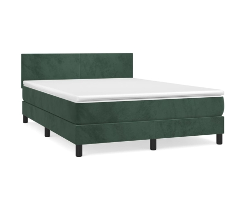 Cama box spring con colchón terciopelo verde oscuro 140x190 cm