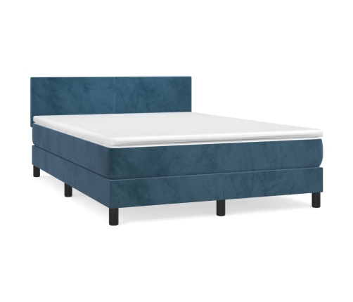 Cama box spring con colchón terciopelo azul oscuro 140x190 cm