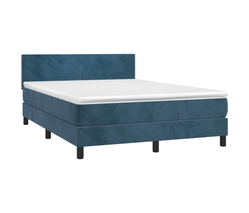 Cama box spring con colchón terciopelo azul oscuro 140x190 cm