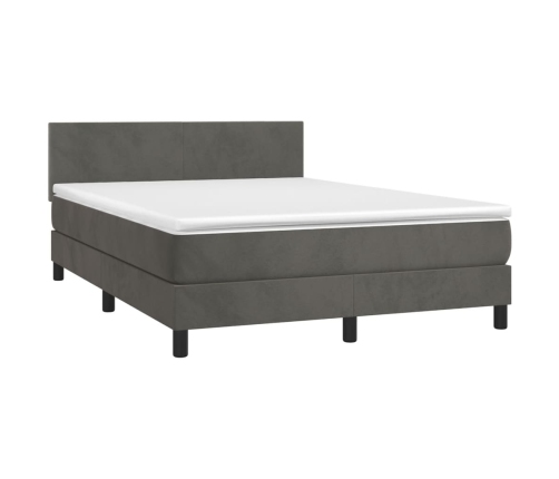 Cama box spring con colchón terciopelo gris oscuro 140x200 cm