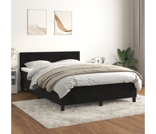 vidaXL Cama box spring con colchón terciopelo negro 140x200 cm