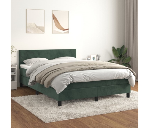 Cama box spring con colchón terciopelo verde oscuro 140x200 cm