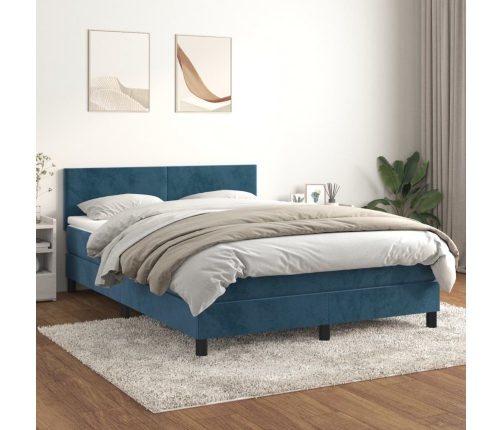 Cama box spring con colchón terciopelo azul oscuro 140x200 cm