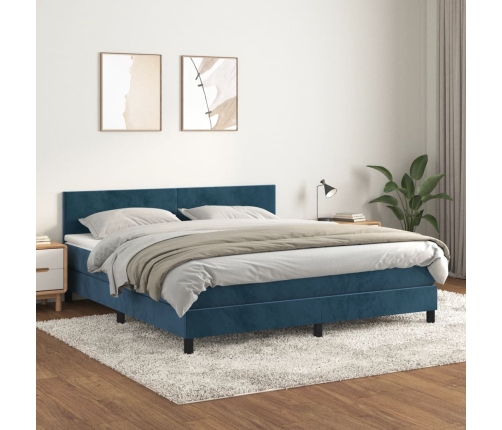 vidaXL Cama box spring con colchón terciopelo azul oscuro 180x200 cm