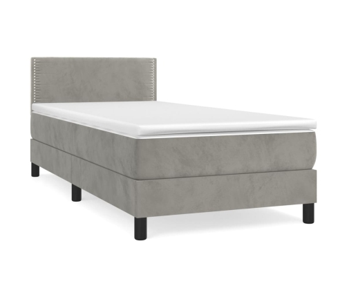 Cama box spring con colchón terciopelo gris claro 80x200 cm