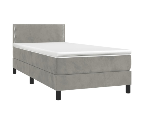 Cama box spring con colchón terciopelo gris claro 80x200 cm