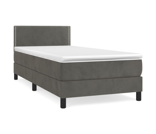 Cama box spring con colchón terciopelo gris oscuro 80x200 cm