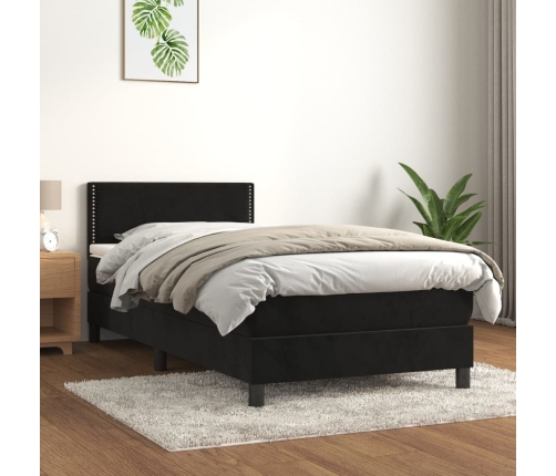 Cama box spring con colchón terciopelo negro 80x200 cm