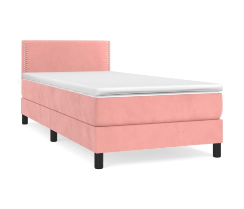 Cama box spring con colchón terciopelo rosa 80x200 cm