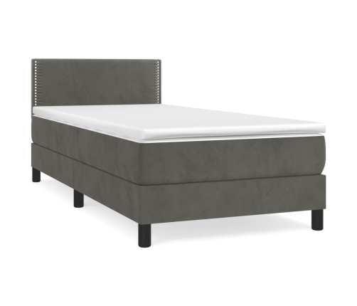 Cama box spring con colchón terciopelo gris oscuro 90x190 cm