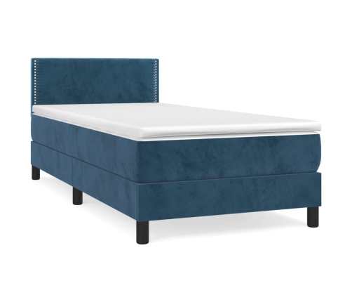 Cama box spring con colchón terciopelo azul oscuro 90x190 cm