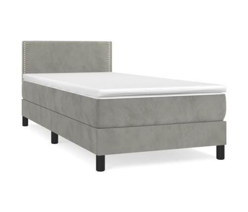 Cama box spring con colchón terciopelo gris claro 90x190 cm