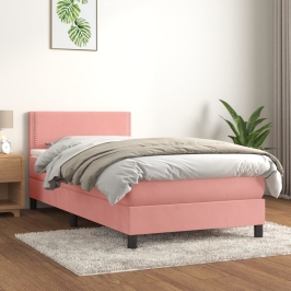 Cama box spring con colchón terciopelo rosa 90x200 cm