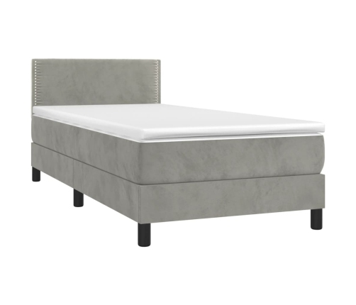 Cama box spring con colchón terciopelo gris claro 100x200 cm