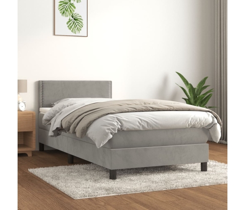 Cama box spring con colchón terciopelo gris claro 100x200 cm