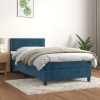 Cama box spring con colchón terciopelo azul oscuro 100x200 cm