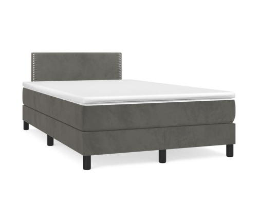 Cama box spring con colchón terciopelo gris oscuro 120x200 cm