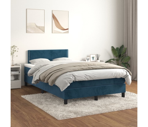 Cama box spring con colchón terciopelo azul oscuro 120x200 cm