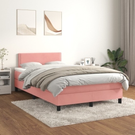 Cama box spring con colchón terciopelo rosa 120x200 cm