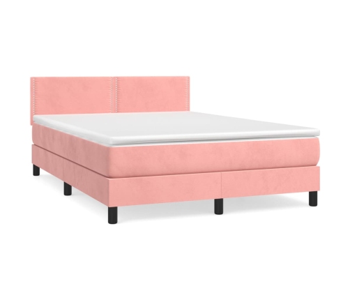 Cama box spring con colchón terciopelo rosa 140x190 cm