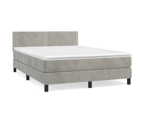 Cama box spring con colchón terciopelo gris claro 140x200 cm