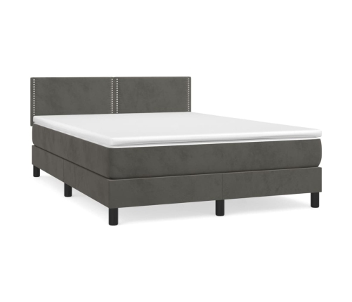 Cama box spring con colchón terciopelo gris oscuro 140x200 cm