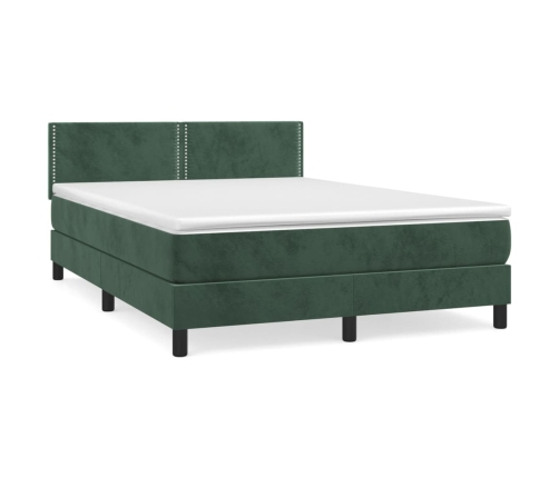 Cama box spring con colchón terciopelo verde oscuro 140x200 cm