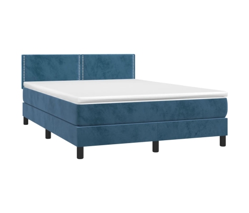 Cama box spring con colchón terciopelo azul oscuro 140x200 cm