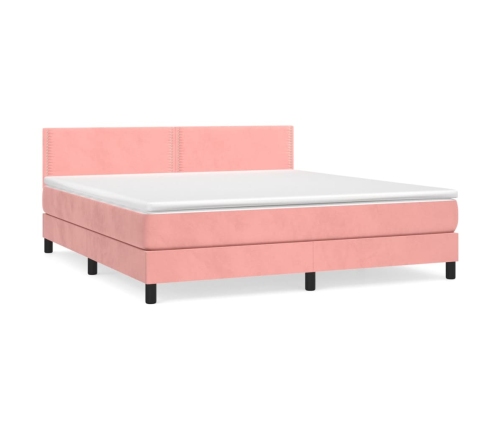 Cama box spring con colchón terciopelo rosa 160x200 cm