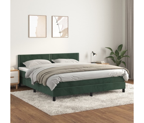 vidaXL Cama box spring con colchón terciopelo verde oscuro 180x200 cm