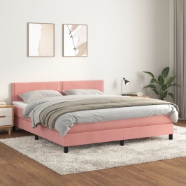 Cama box spring con colchón terciopelo rosa 180x200 cm