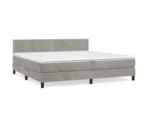 Cama box spring con colchón terciopelo gris claro 200x200 cm