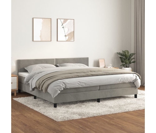 Cama box spring con colchón terciopelo gris claro 200x200 cm