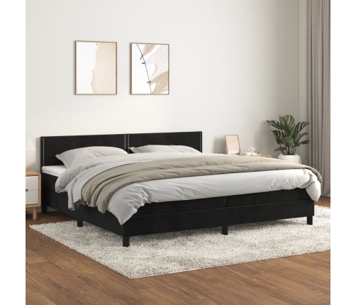 Cama box spring con colchón terciopelo negro 200x200 cm