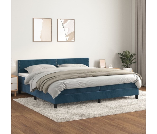 Cama box spring con colchón terciopelo azul oscuro 200x200 cm