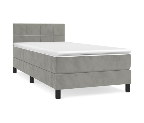 Cama box spring con colchón terciopelo gris claro 90x190 cm