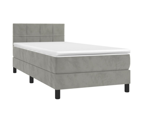 Cama box spring con colchón terciopelo gris claro 90x190 cm