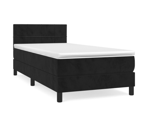 Cama box spring con colchón cuero sintético negro 90x190 cm