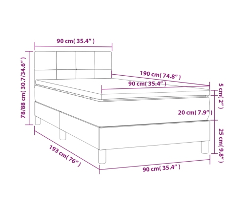 Cama box spring con colchón cuero sintético negro 90x190 cm