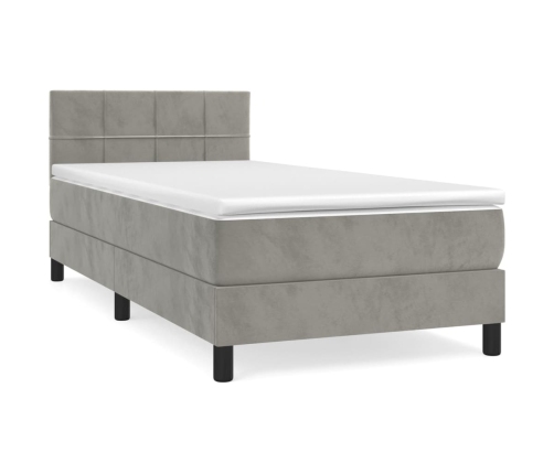 Cama box spring con colchón terciopelo gris claro 90x190 cm